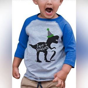 *NWT* Rabbit Skins / T-Rex Dinosaur 2nd Birthday 3/4 Sleeve Baseball Tee / 3T